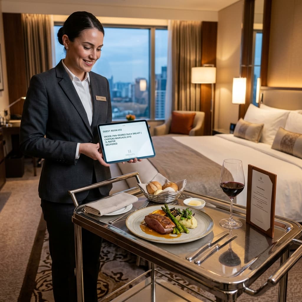 Luxury room service delivery with digital tablet