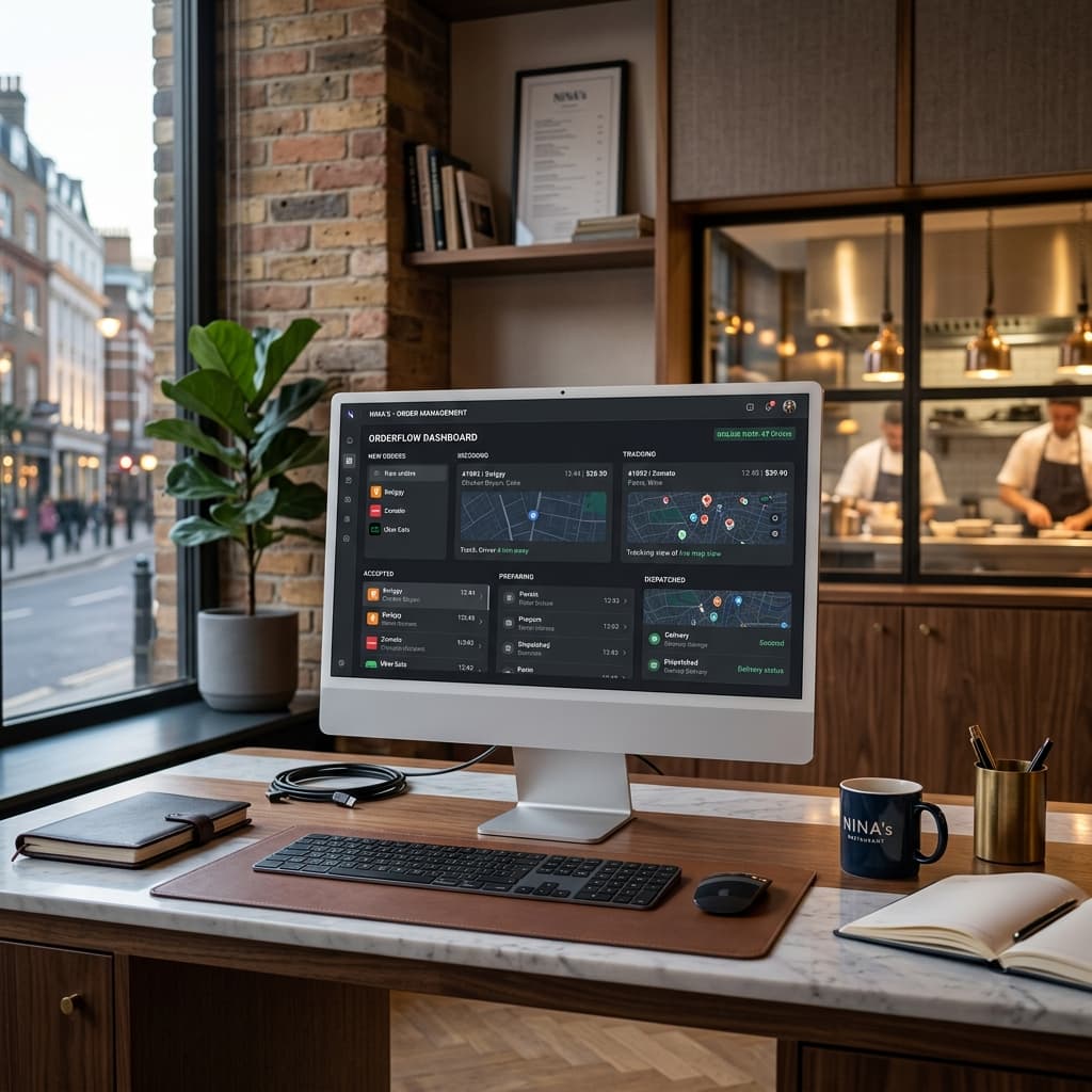 Restaurant Online Order Management Dashboard displaying Zomato and Swiggy orders